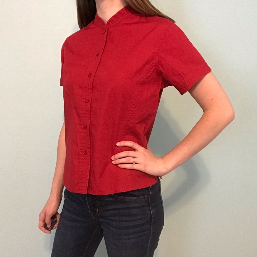 Talbots Petites Red Button Down Blouse - Picture 2 of 3